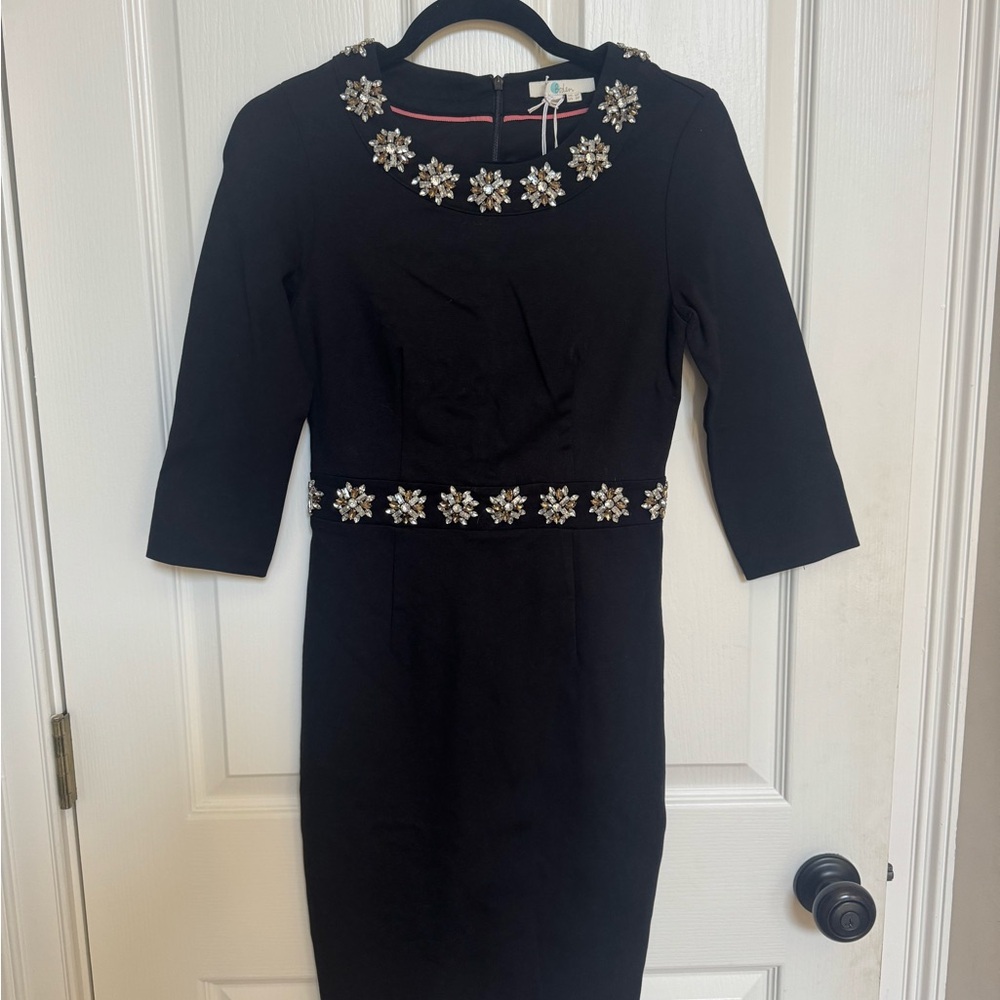 NWT Boden Black Jewel-Embellished Sheath Dress - 3/4 Sleeve